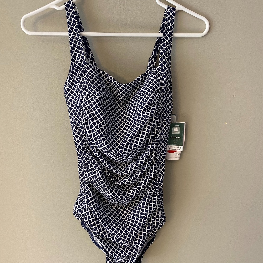 NWT L.L. Bean Navy Blue and White Bathing Suit